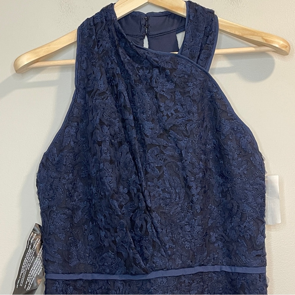 JS Collections Women's Scarlett Wrap Tea Length Dress Size 6 Navy Lace NWOT - Picture 3 of 9